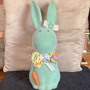 Green Bunny Figurine with Floral Accents